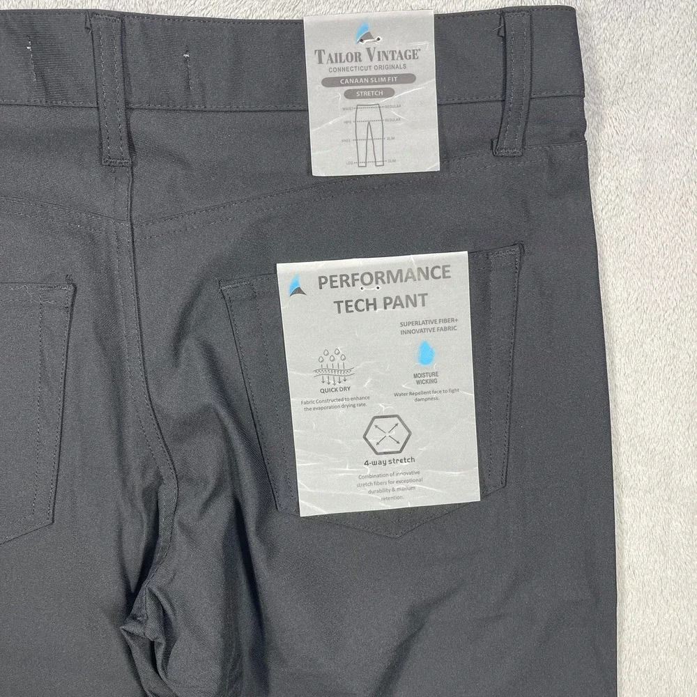 Tailor Vintage Performance Pants Mens 34x30(29 Black New Canaan Slim Fit Stretch